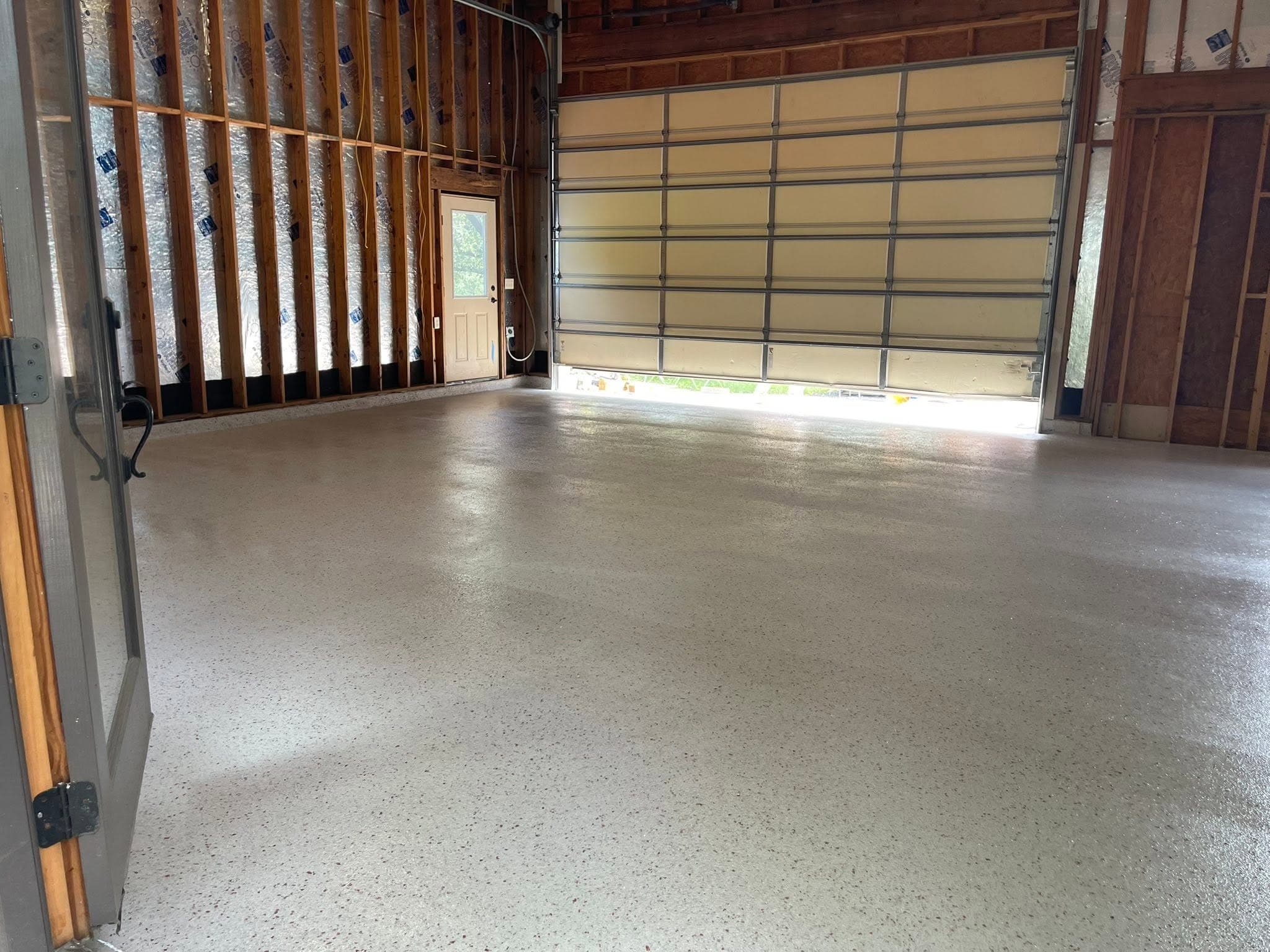 Inside the shop: Cypress flake under the raised bay door
