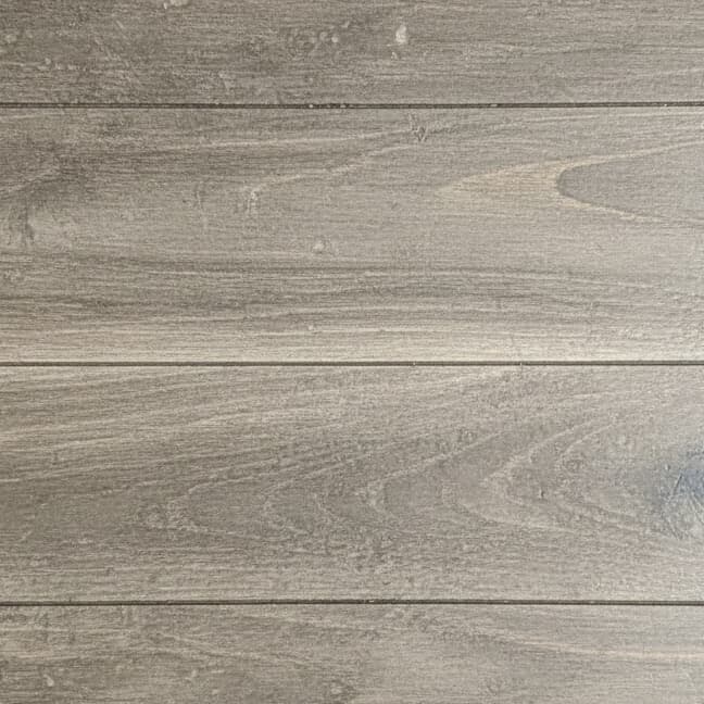 AI-rendered Driftwood Gray scored wood-look stained concrete sample chip
