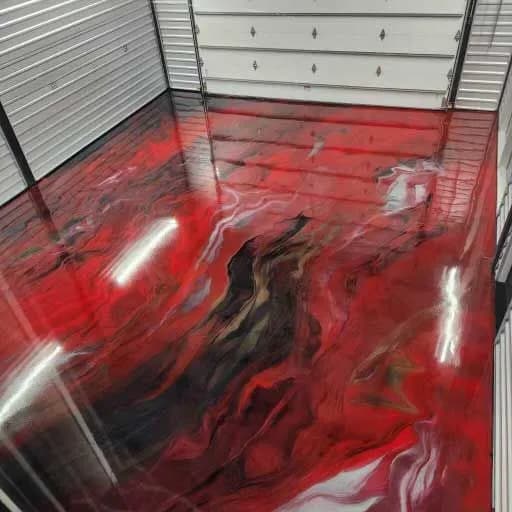 Red and black marbled metallic epoxy floor, detail