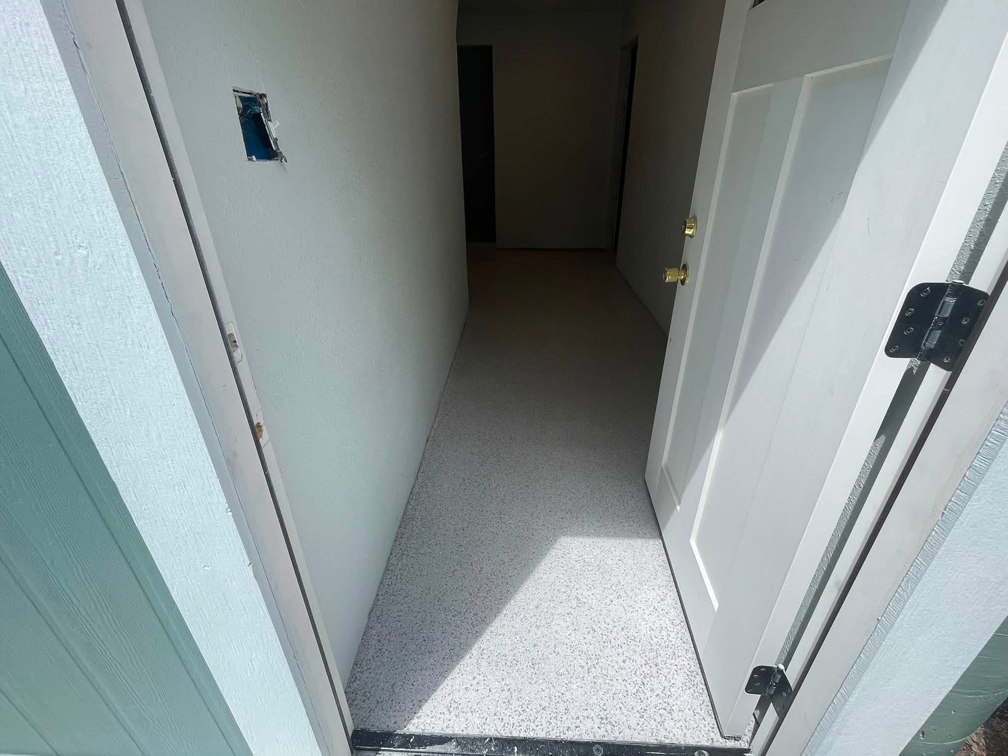 Flake floor running down a hallway